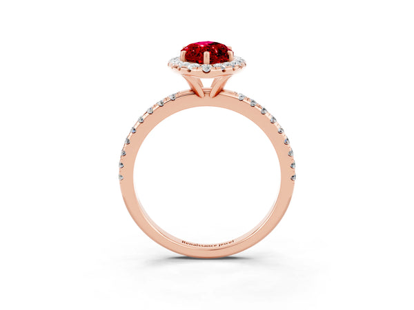 Rose gold Marquise Cut Cut Diamond Floral Halo Engagement Ring with Pavé Band and Prong Setting