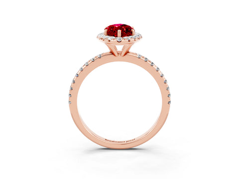 Rose gold Marquise Cut Cut Diamond Floral Halo Engagement Ring with Pavé Band and Prong Setting_3