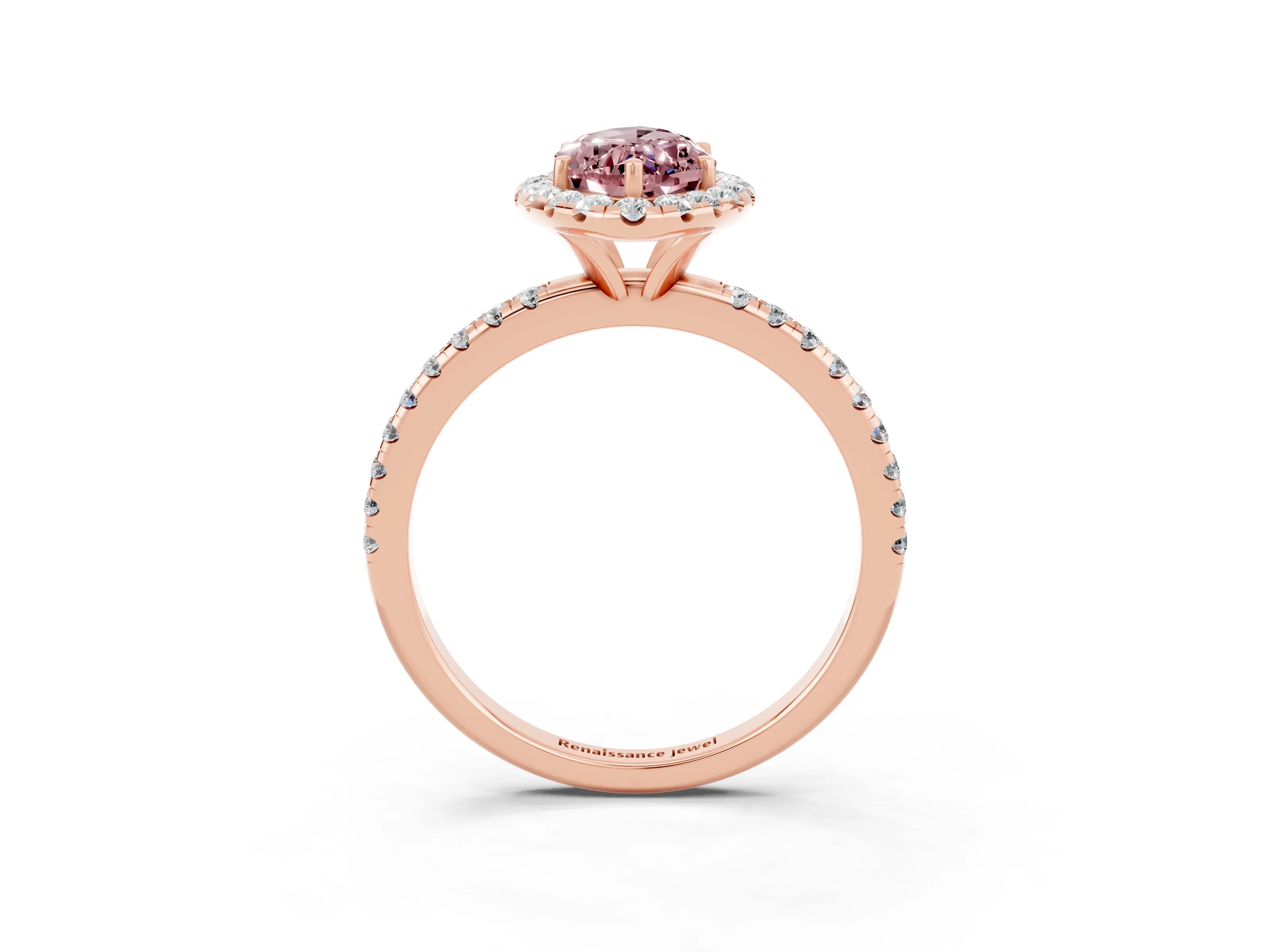 Rose gold Marquise Cut Cut Diamond Floral Halo Engagement Ring with Pavé Band and Prong Setting_3