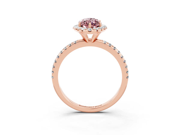 Rose gold Marquise Cut Cut Diamond Floral Halo Engagement Ring with Pavé Band and Prong Setting