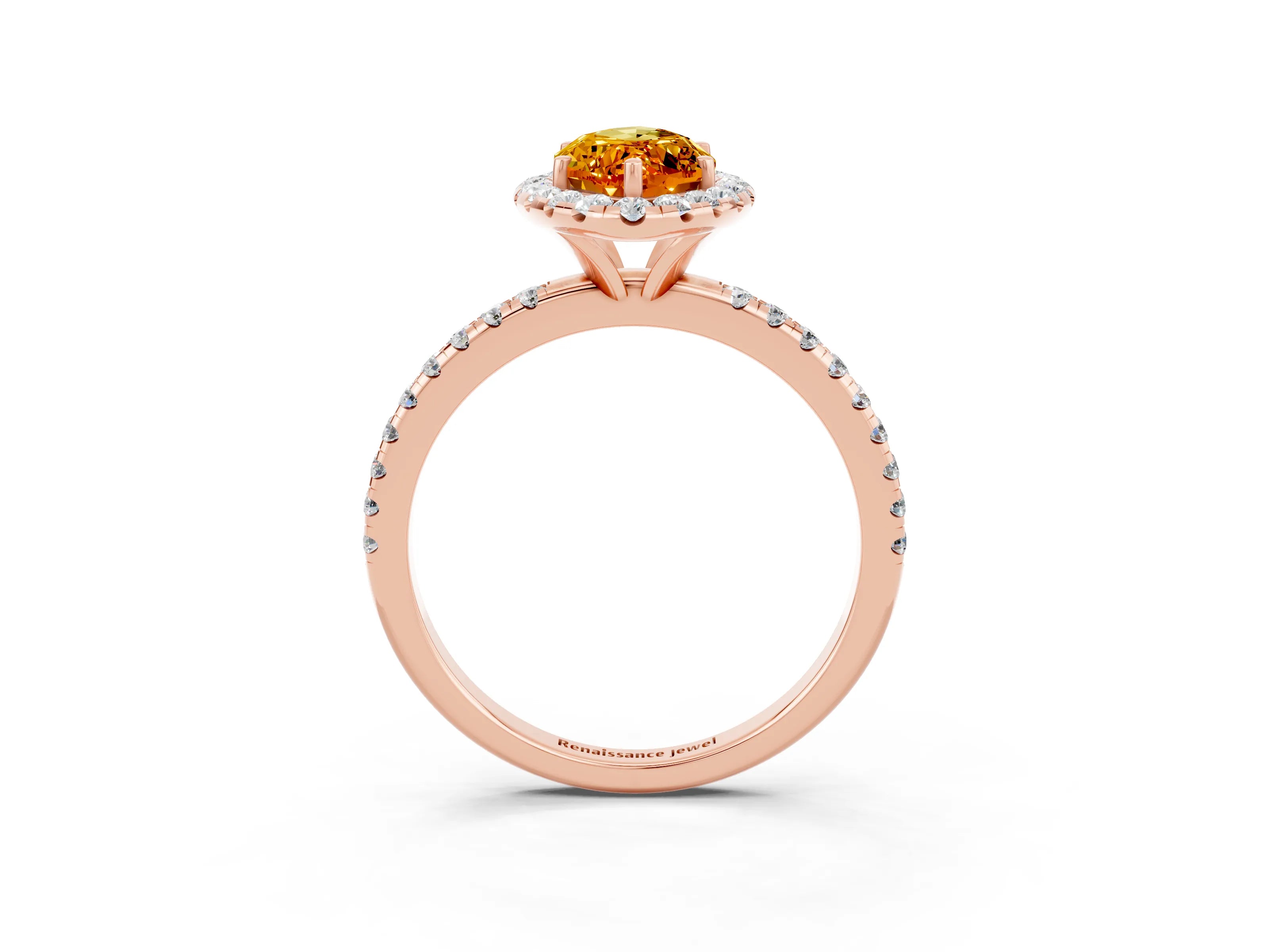 Rose gold Marquise Cut Cut Diamond Floral Halo Engagement Ring with Pavé Band and Prong Setting_3