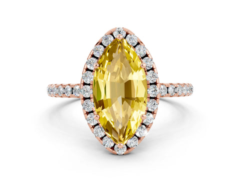 Rose gold Marquise Cut Cut Diamond Floral Halo Engagement Ring with Pavé Band and Prong Setting