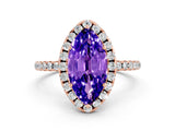 Rose gold Marquise Cut Cut Diamond Floral Halo Engagement Ring with Pavé Band and Prong Setting