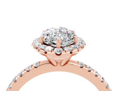 Rose gold Marquise Cut Cut Diamond Floral Halo Engagement Ring with Pavé Band and Prong Setting_4