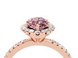 Rose gold Marquise Cut Cut Diamond Floral Halo Engagement Ring with Pavé Band and Prong Setting_4