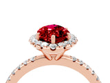 Rose gold Marquise Cut Cut Diamond Floral Halo Engagement Ring with Pavé Band and Prong Setting_4