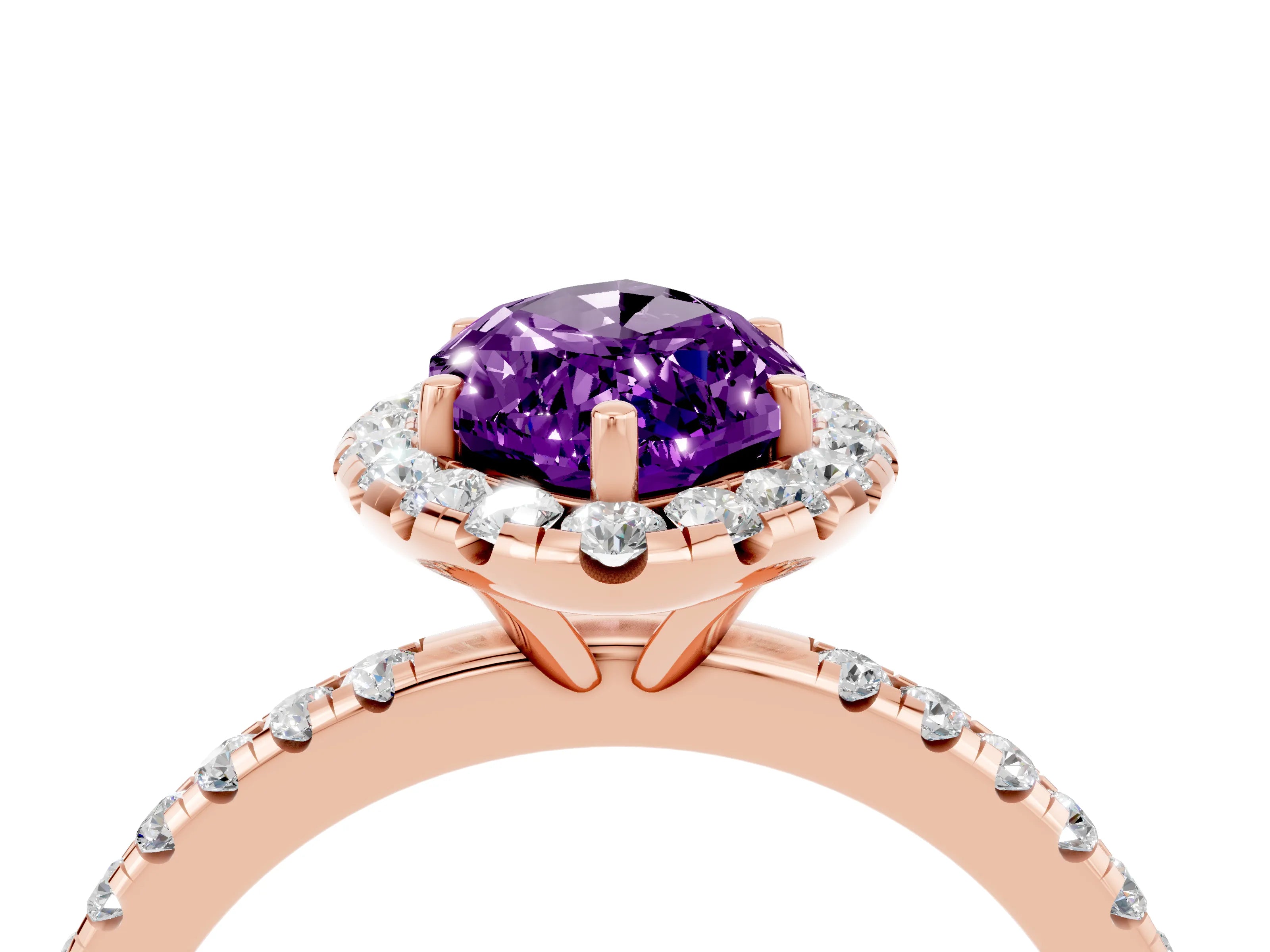 Rose gold Marquise Cut Cut Diamond Floral Halo Engagement Ring with Pavé Band and Prong Setting_4
