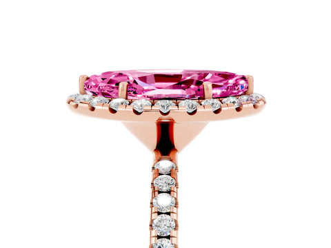 Rose gold Marquise Cut Cut Diamond Floral Halo Engagement Ring with Pavé Band and Prong Setting_5