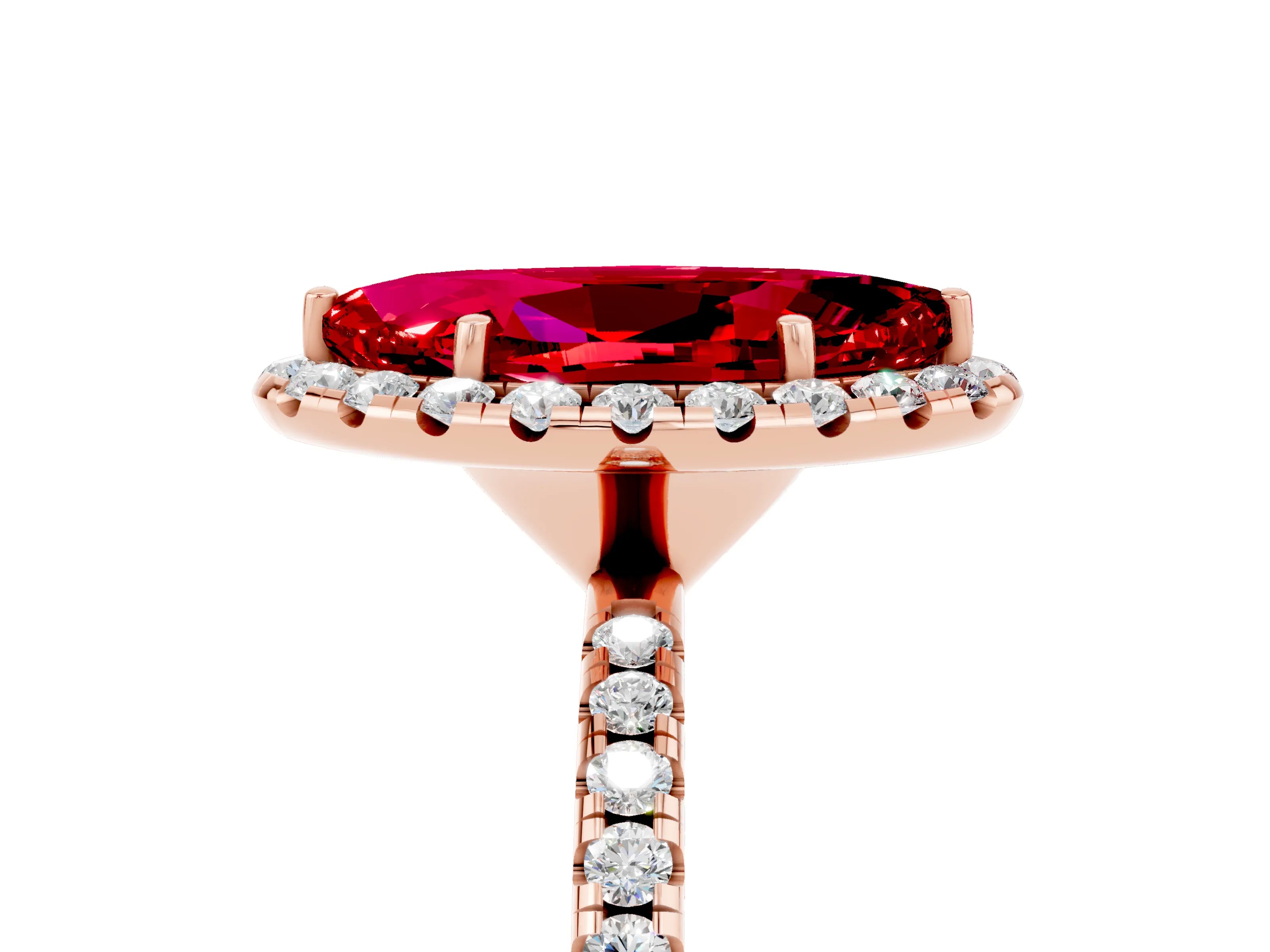 Rose gold Marquise Cut Cut Diamond Floral Halo Engagement Ring with Pavé Band and Prong Setting_5