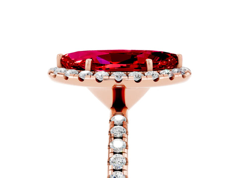 Rose gold Marquise Cut Cut Diamond Floral Halo Engagement Ring with Pavé Band and Prong Setting_5