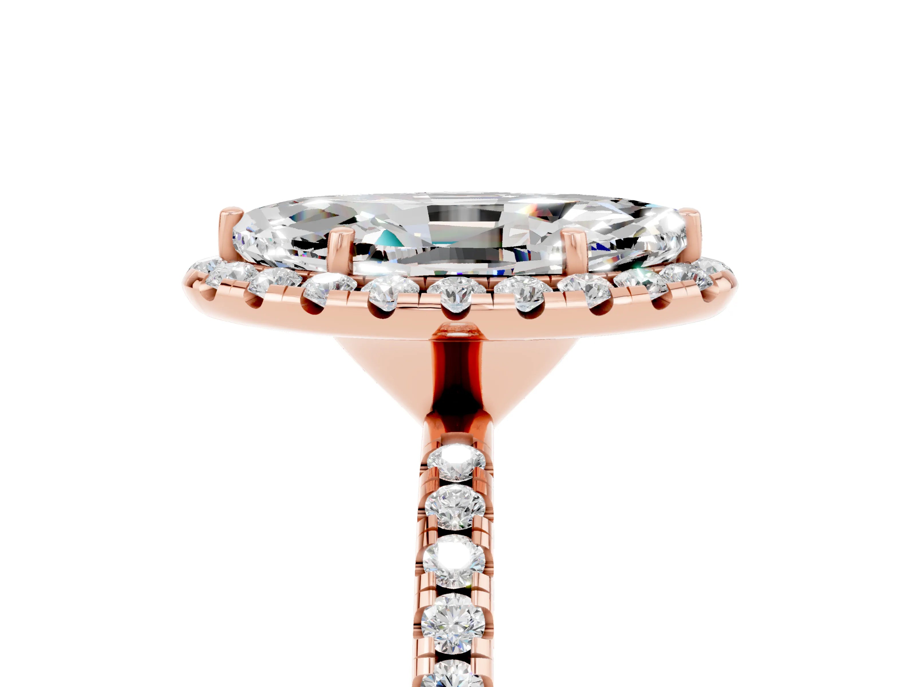 Rose gold Marquise Cut Cut Diamond Floral Halo Engagement Ring with Pavé Band and Prong Setting_5