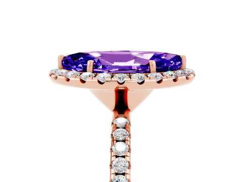 Rose gold Marquise Cut Cut Diamond Floral Halo Engagement Ring with Pavé Band and Prong Setting_5