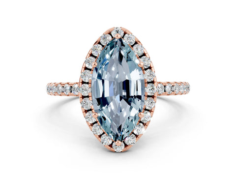 Rose gold Marquise Cut Cut Diamond Floral Halo Engagement Ring with Pavé Band and Prong Setting