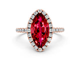 Rose gold Marquise Cut Cut Diamond Floral Halo Engagement Ring with Pavé Band and Prong Setting