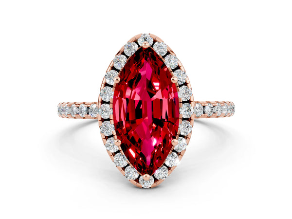 Rose gold Marquise Cut Cut Diamond Floral Halo Engagement Ring with Pavé Band and Prong Setting