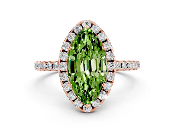 Rose gold Marquise Cut Cut Diamond Floral Halo Engagement Ring with Pavé Band and Prong Setting
