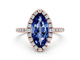 Rose gold Marquise Cut Cut Diamond Floral Halo Engagement Ring with Pavé Band and Prong Setting