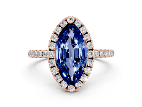 Rose gold Marquise Cut Cut Diamond Floral Halo Engagement Ring with Pavé Band and Prong Setting