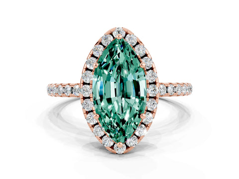 Rose gold Marquise Cut Cut Diamond Floral Halo Engagement Ring with Pavé Band and Prong Setting