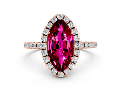 Rose gold Marquise Cut Cut Diamond Floral Halo Engagement Ring with Pavé Band and Prong Setting