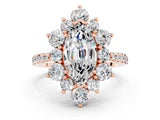 Rose gold Marquise Cut Cut Diamond Floral Halo Pave Band with Prong Setting