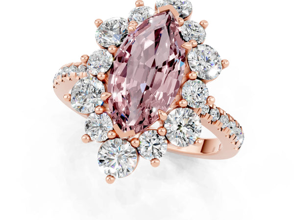 Rose gold Marquise Cut Cut Diamond Floral Halo Pave Band with Prong Setting