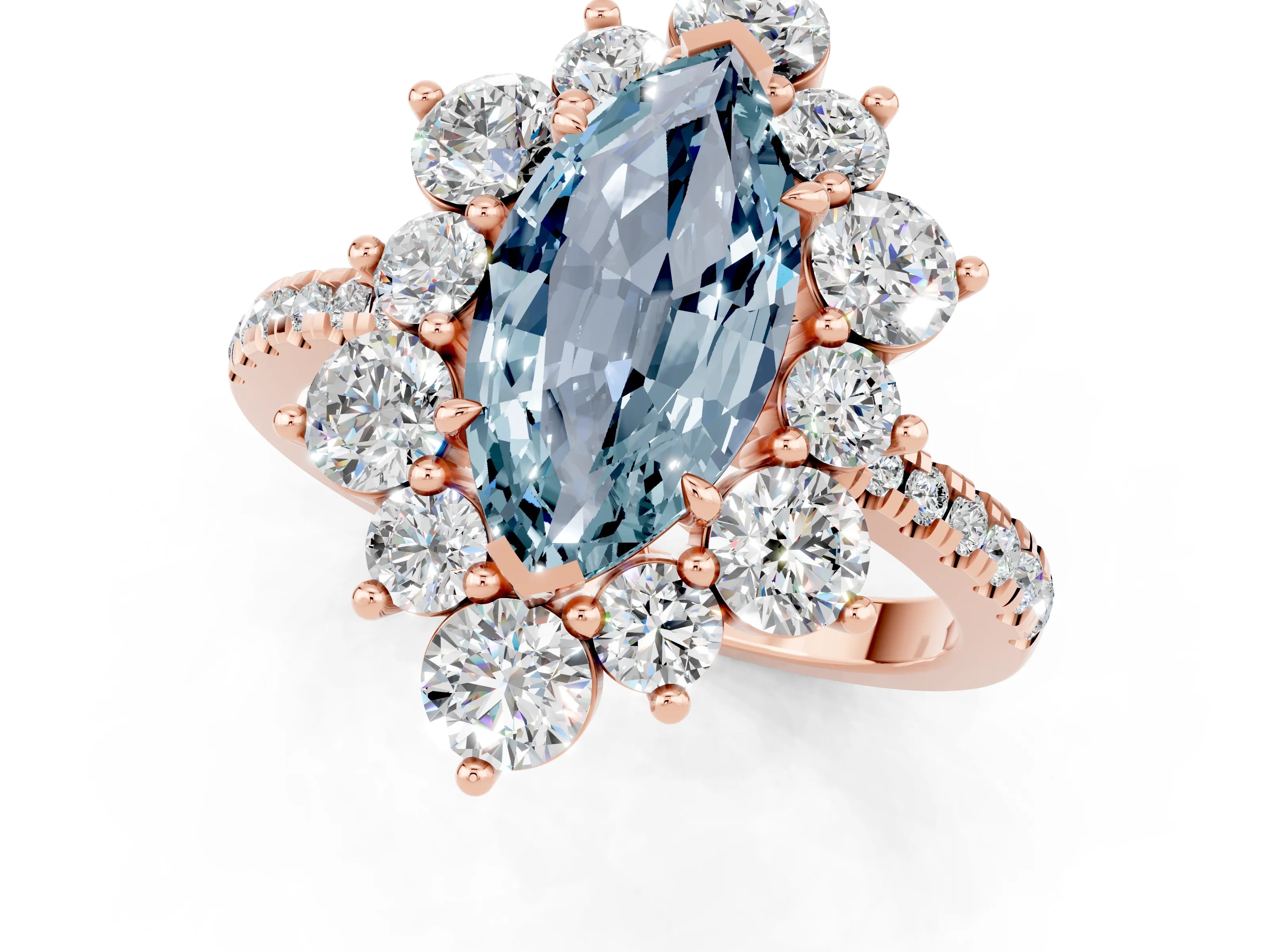 Rose gold Marquise Cut Cut Diamond Floral Halo Pave Band with Prong Setting_1