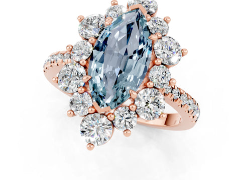 Rose gold Marquise Cut Cut Diamond Floral Halo Pave Band with Prong Setting_1