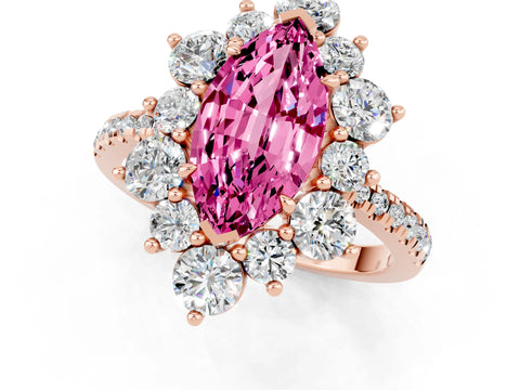 Rose gold Marquise Cut Cut Diamond Floral Halo Pave Band with Prong Setting_1