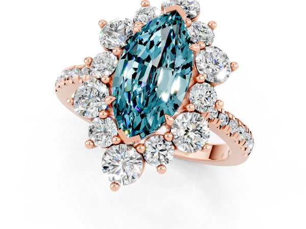 Rose gold Marquise Cut Cut Diamond Floral Halo Pave Band with Prong Setting