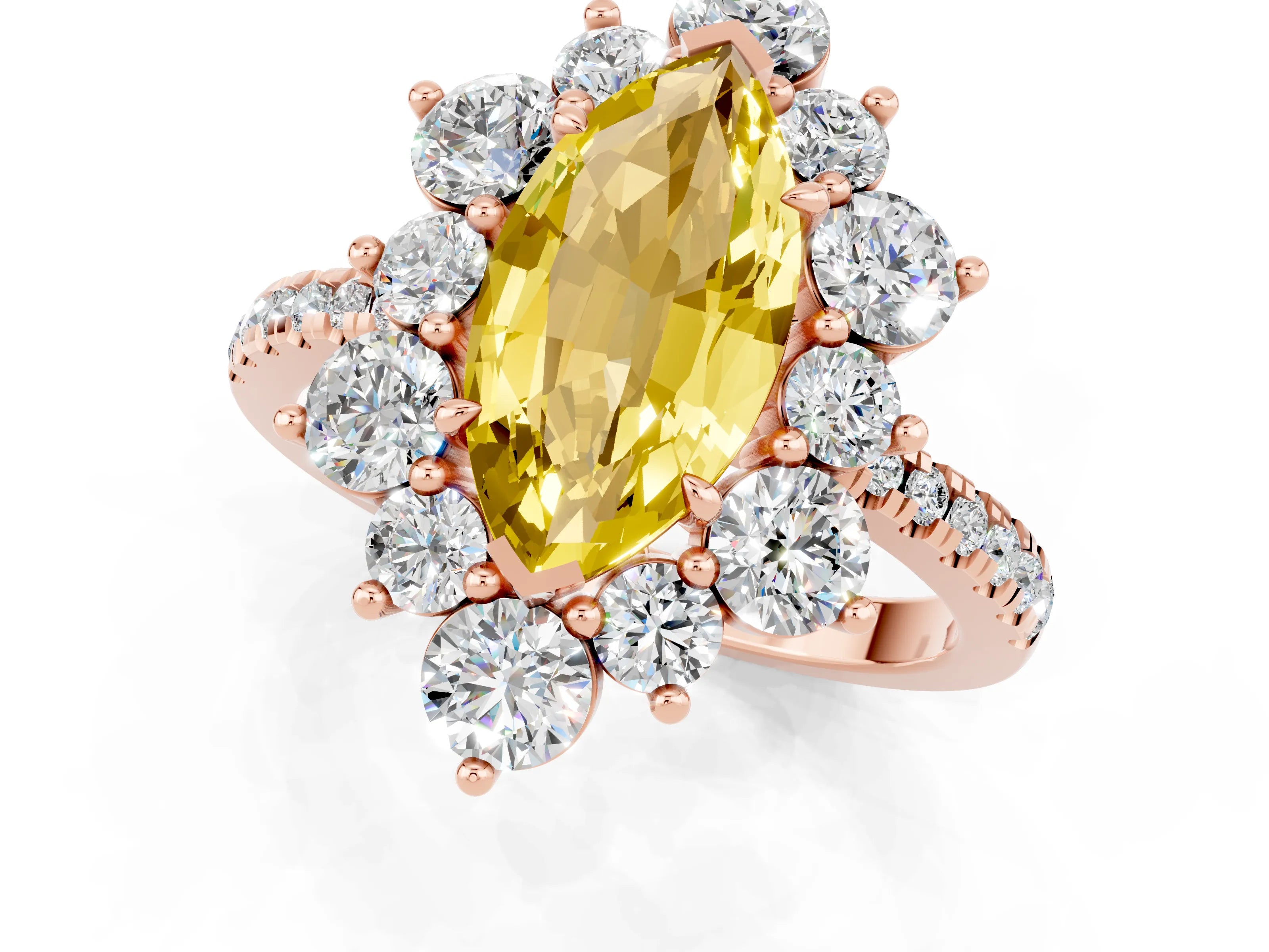 Rose gold Marquise Cut Cut Diamond Floral Halo Pave Band with Prong Setting_1
