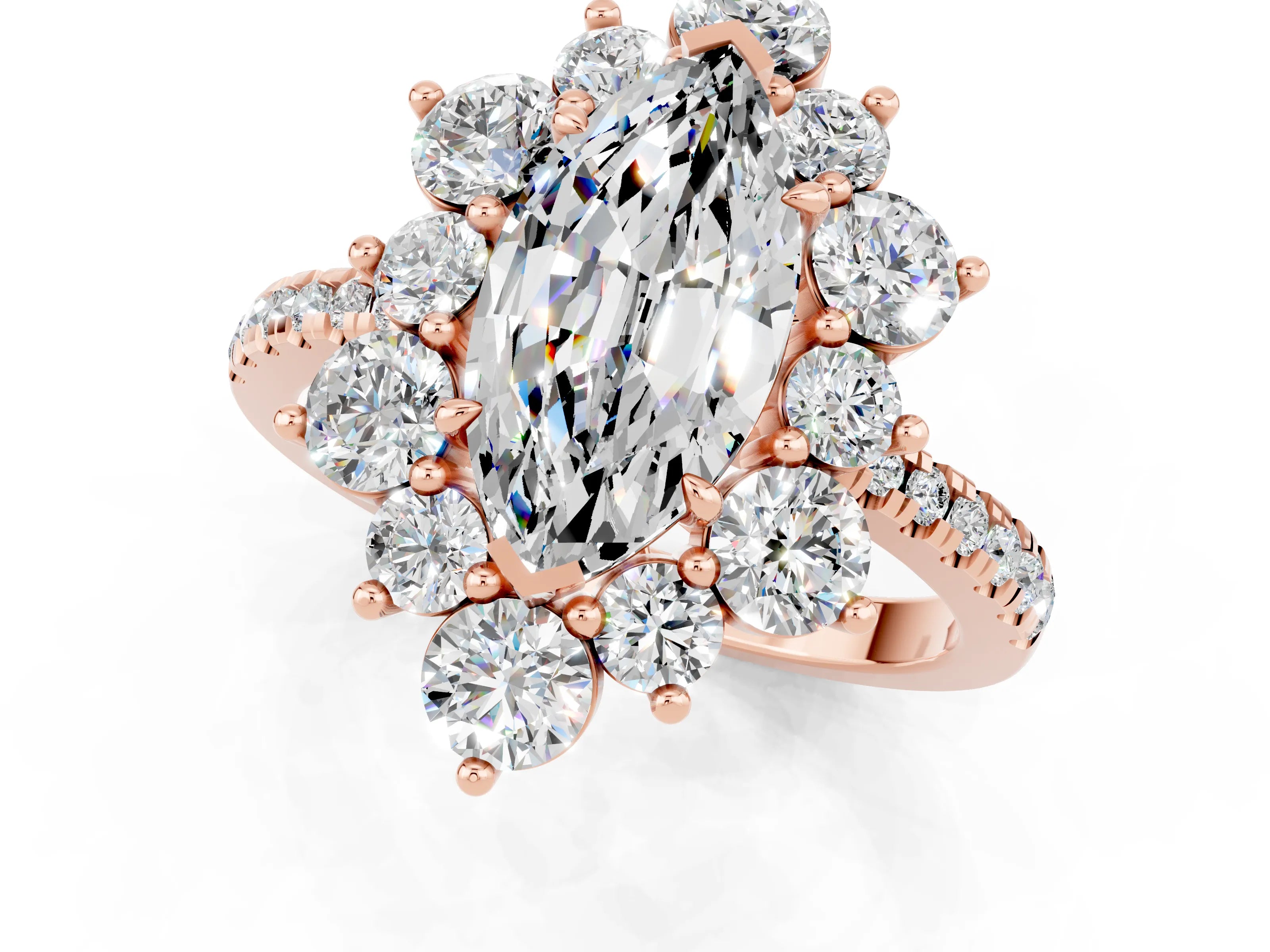Rose gold Marquise Cut Cut Diamond Floral Halo Pave Band with Prong Setting_1