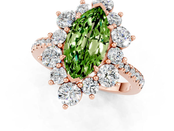 Rose gold Marquise Cut Cut Diamond Floral Halo Pave Band with Prong Setting