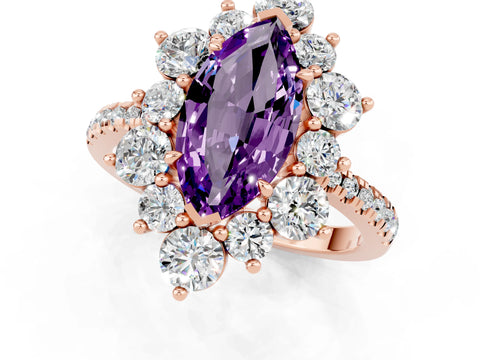 Rose gold Marquise Cut Cut Diamond Floral Halo Pave Band with Prong Setting_1