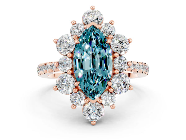 Rose gold Marquise Cut Cut Diamond Floral Halo Pave Band with Prong Setting