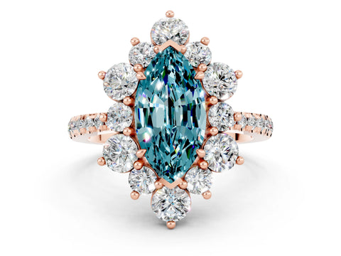 Rose gold Marquise Cut Cut Diamond Floral Halo Pave Band with Prong Setting