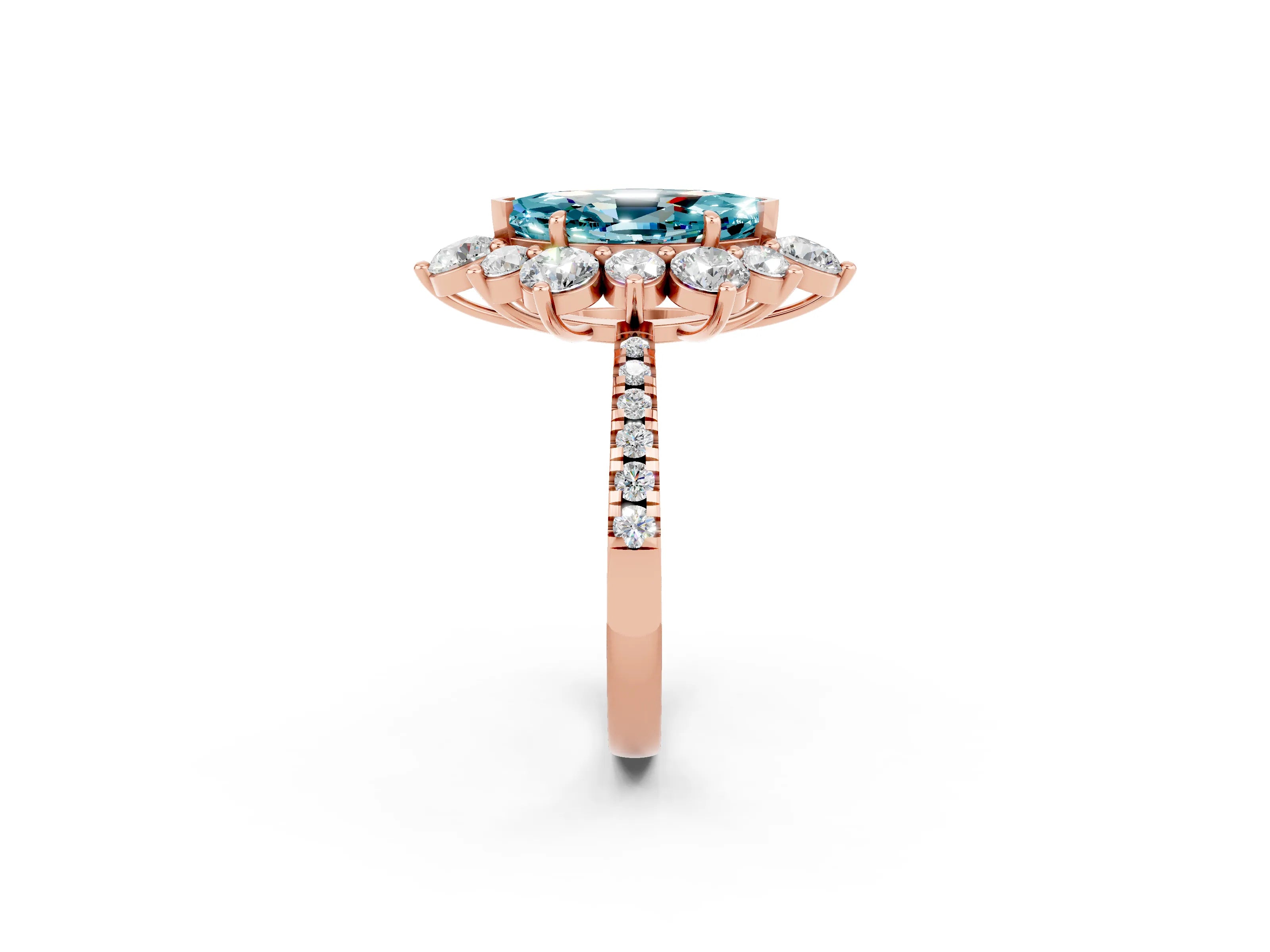 Rose gold Marquise Cut Cut Diamond Floral Halo Pave Band with Prong Setting_2