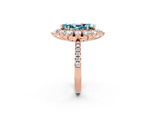 Rose gold Marquise Cut Cut Diamond Floral Halo Pave Band with Prong Setting