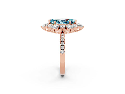 Rose gold Marquise Cut Cut Diamond Floral Halo Pave Band with Prong Setting_2