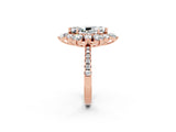 Rose gold Marquise Cut Cut Diamond Floral Halo Pave Band with Prong Setting_2