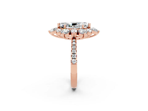 Rose gold Marquise Cut Cut Diamond Floral Halo Pave Band with Prong Setting_2
