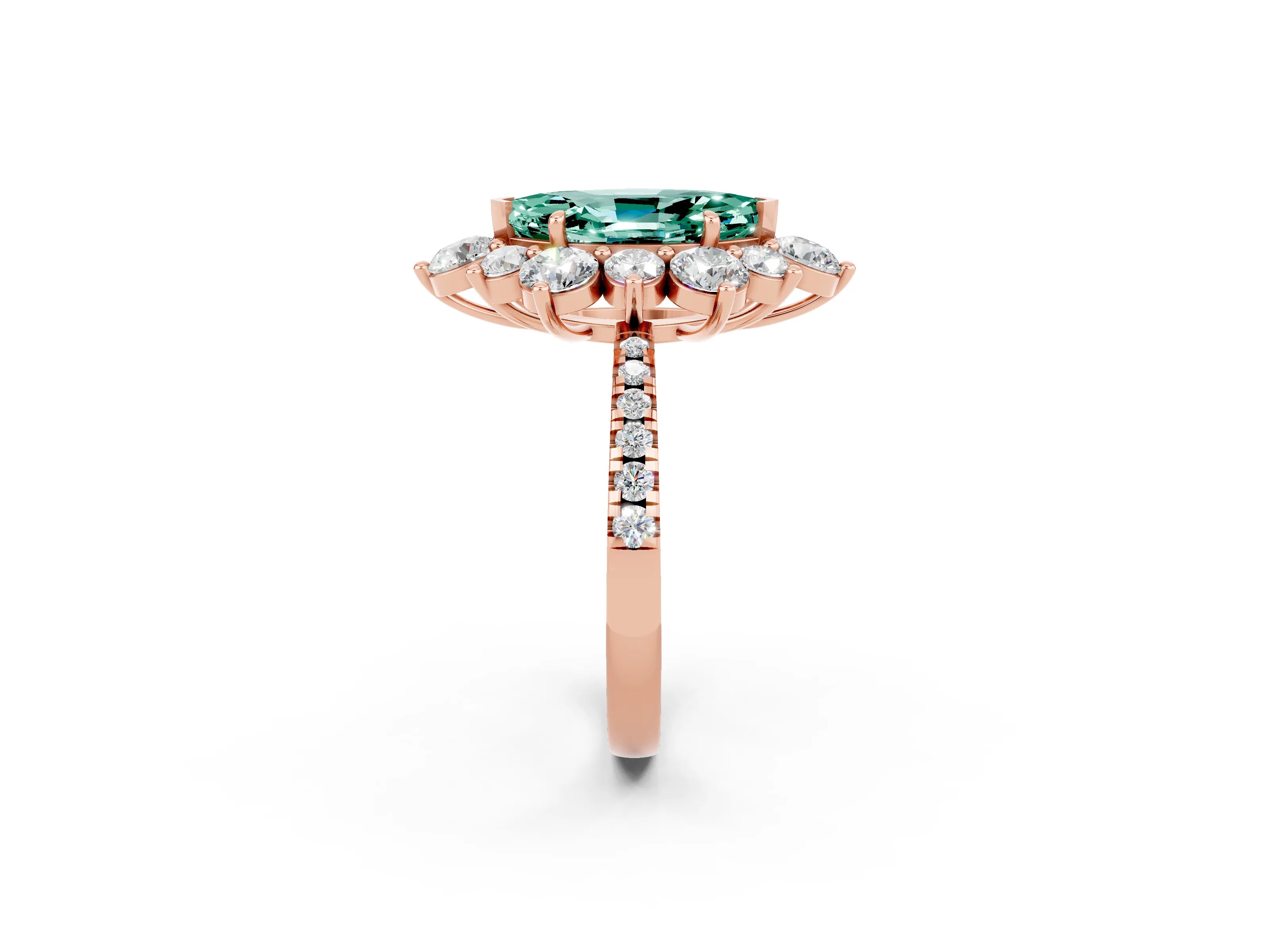 Rose gold Marquise Cut Cut Diamond Floral Halo Pave Band with Prong Setting_2
