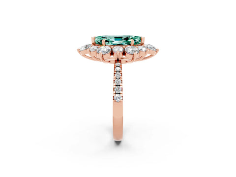 Rose gold Marquise Cut Cut Diamond Floral Halo Pave Band with Prong Setting_2