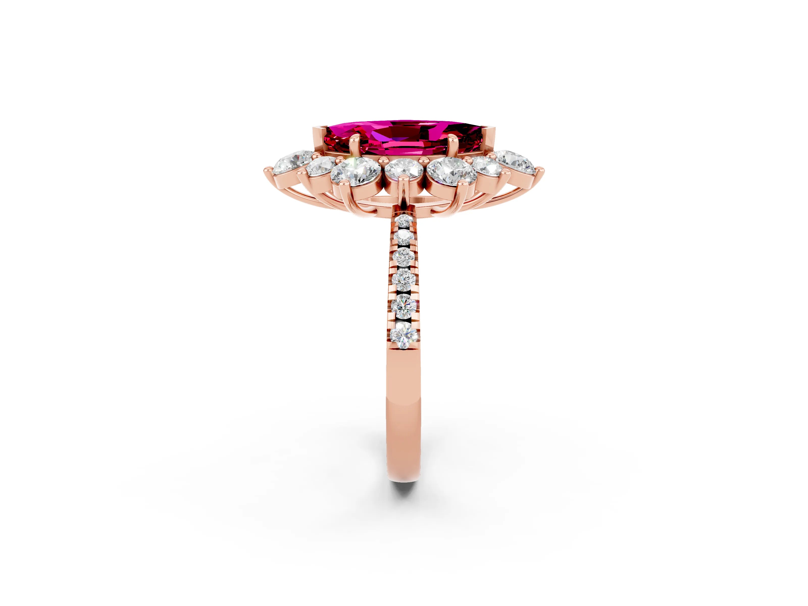 Rose gold Marquise Cut Cut Diamond Floral Halo Pave Band with Prong Setting_2