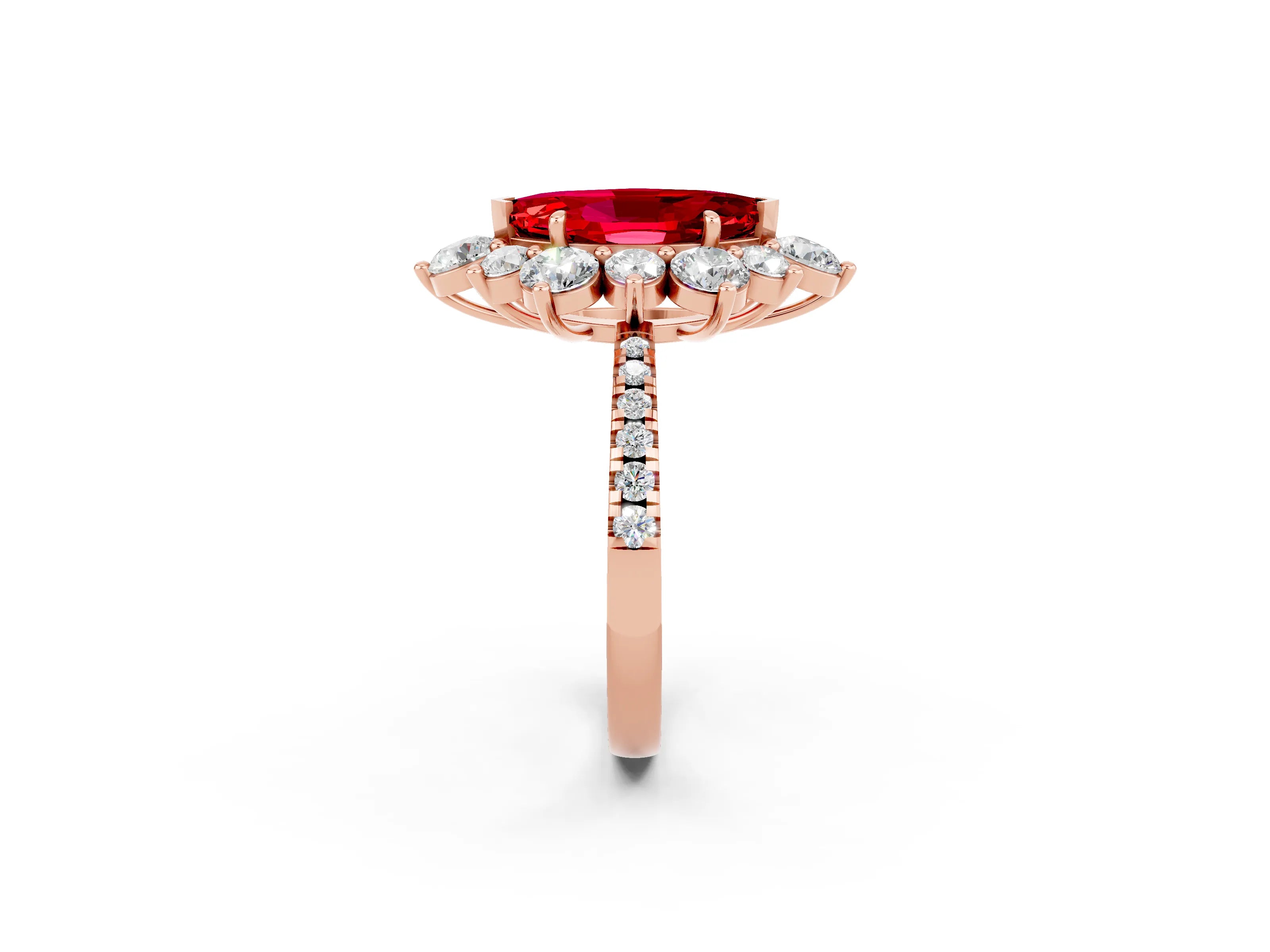 Rose gold Marquise Cut Cut Diamond Floral Halo Pave Band with Prong Setting_2