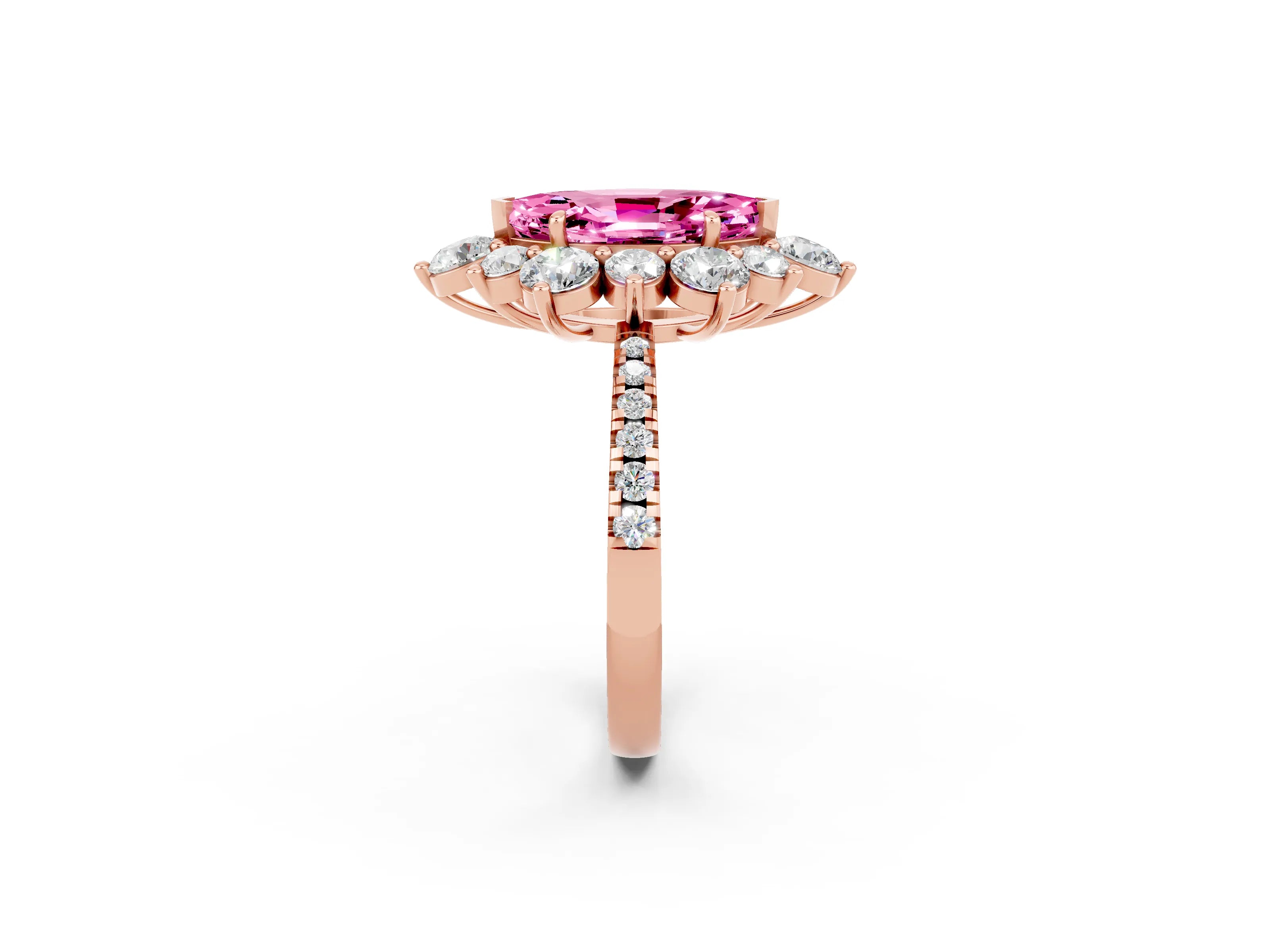 Rose gold Marquise Cut Cut Diamond Floral Halo Pave Band with Prong Setting_2