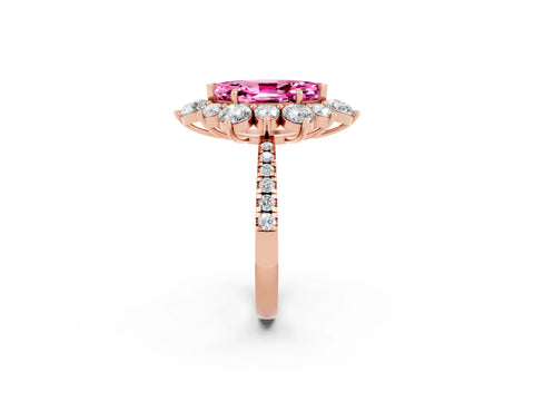 Rose gold Marquise Cut Cut Diamond Floral Halo Pave Band with Prong Setting_2
