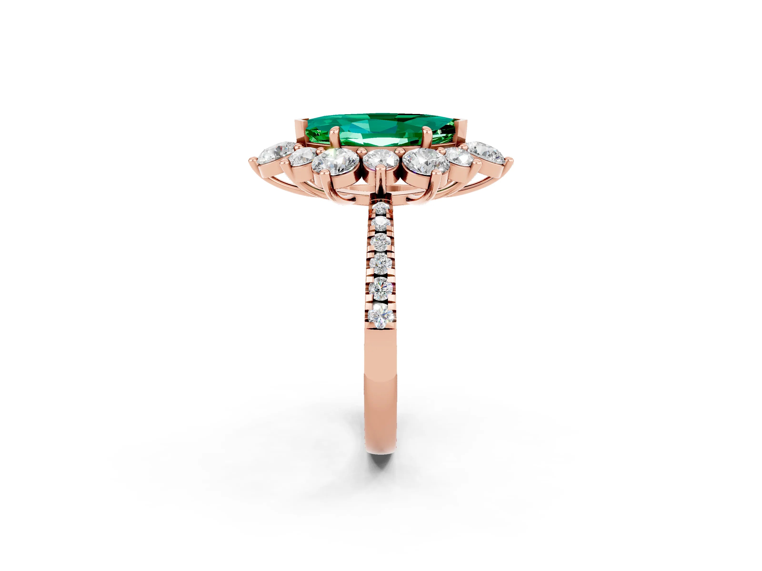 Rose gold Marquise Cut Cut Diamond Floral Halo Pave Band with Prong Setting_2