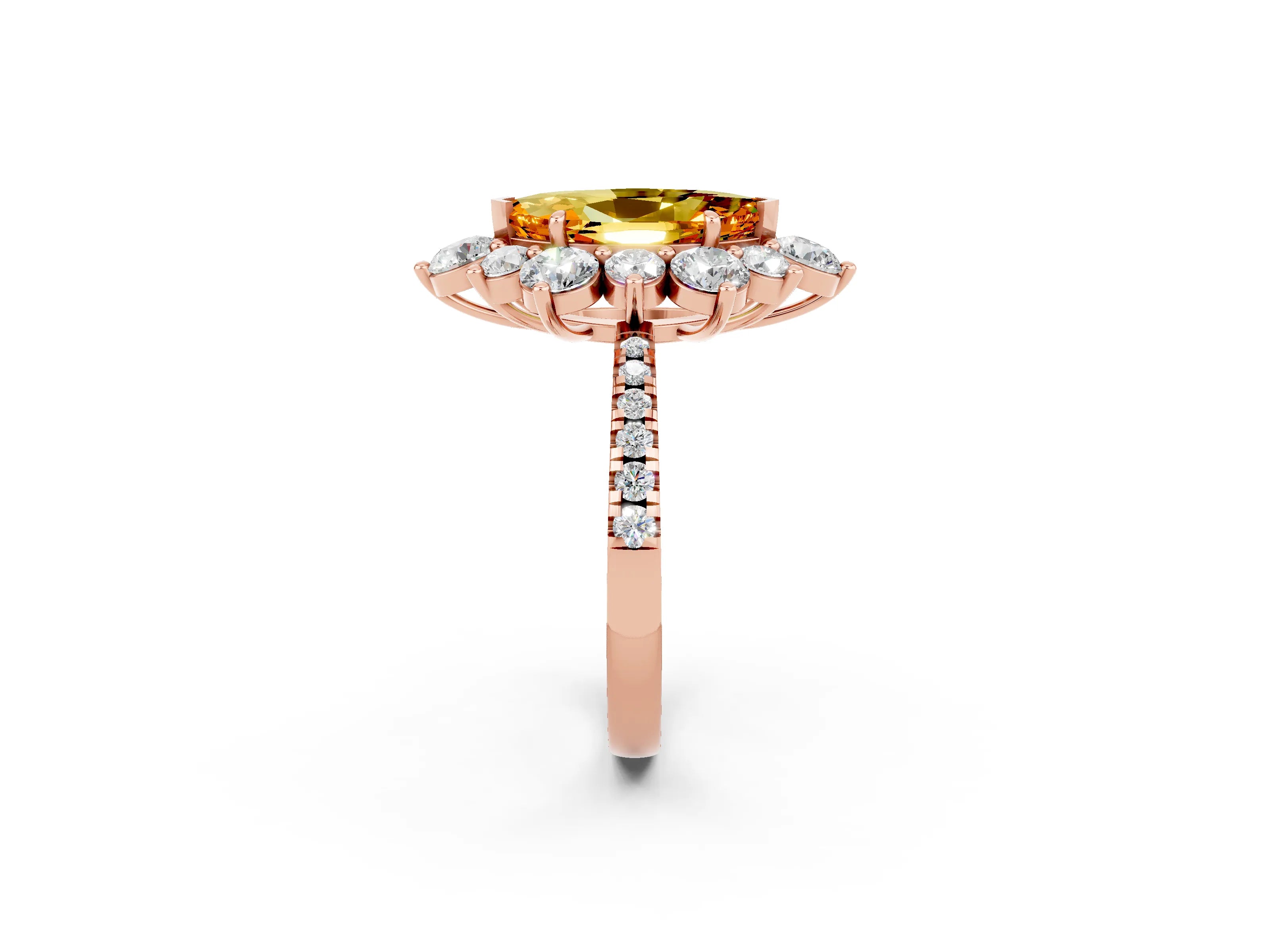 Rose gold Marquise Cut Cut Diamond Floral Halo Pave Band with Prong Setting_2