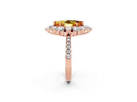 Rose gold Marquise Cut Cut Diamond Floral Halo Pave Band with Prong Setting_2